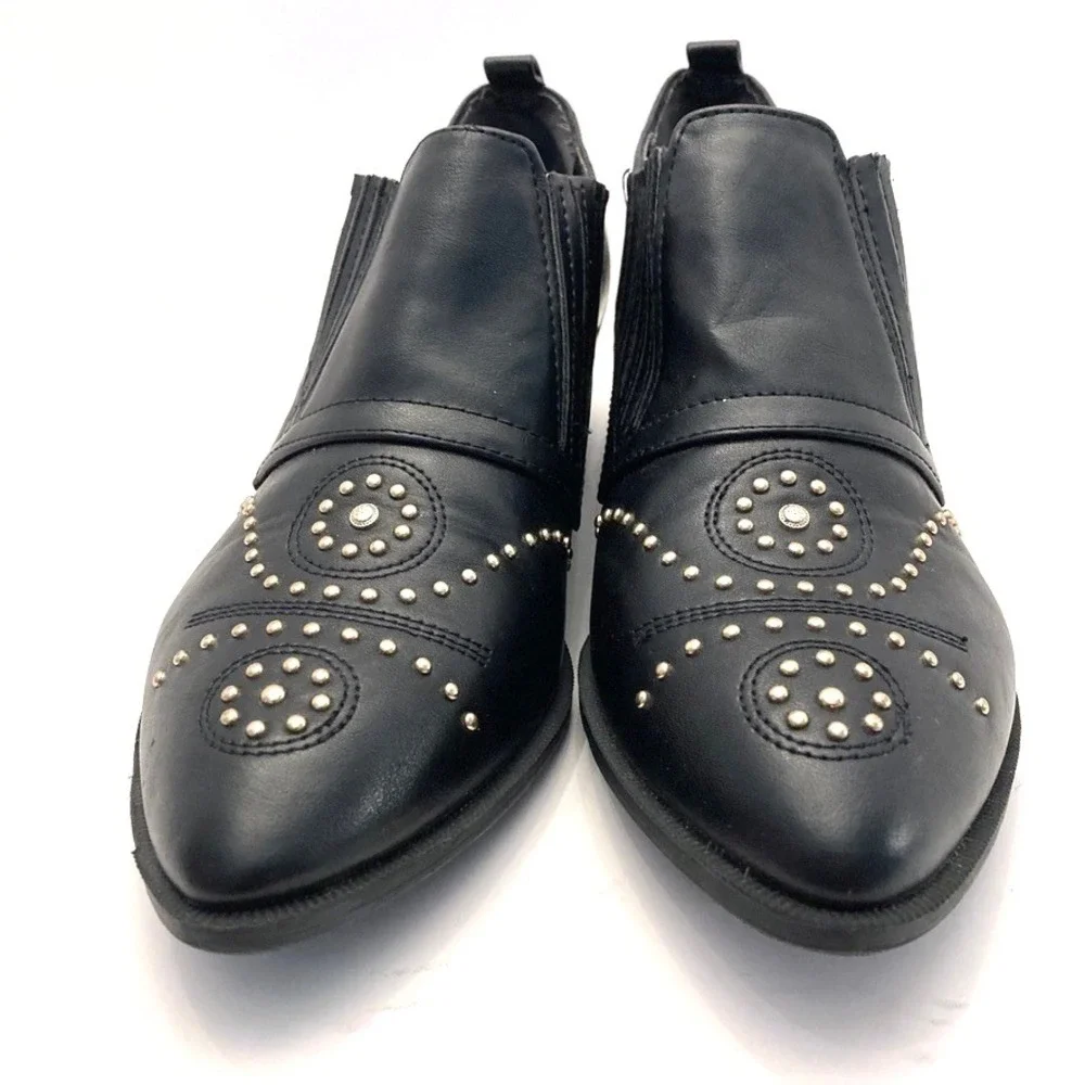Circus by Sam Edelman Helena Black Studded Ankle Boots Womens 7 M Western Punk